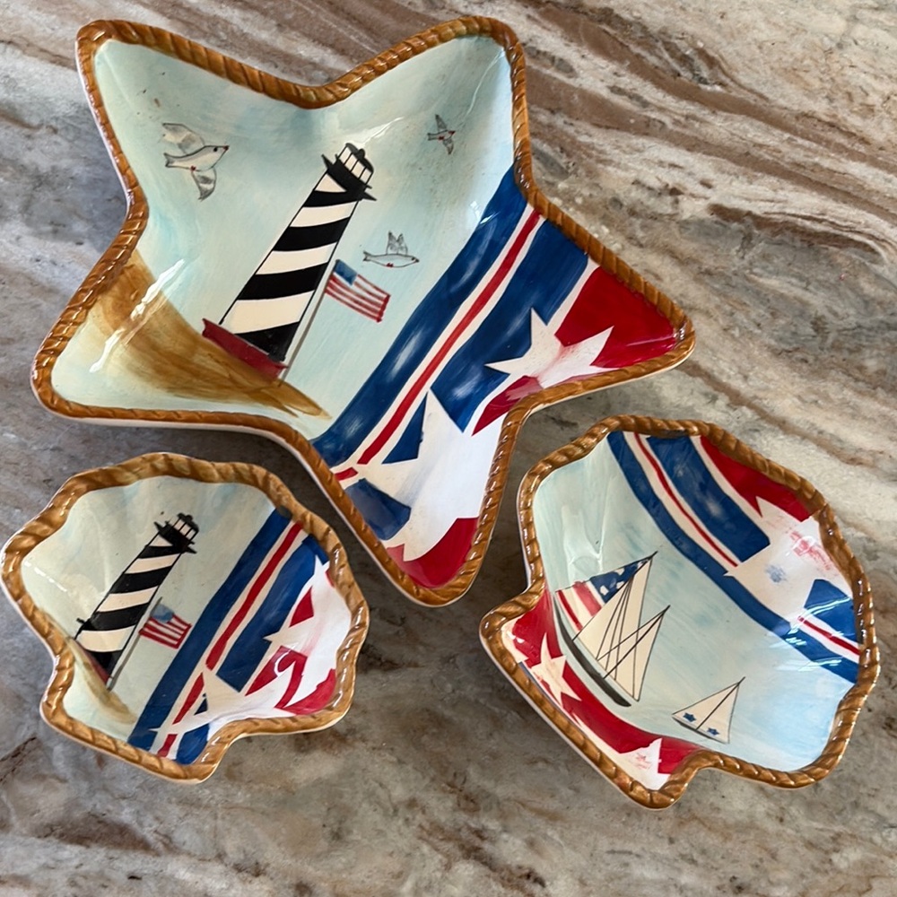 Nautical Star-Shaped Ceramic Bowl Set - Multicolor